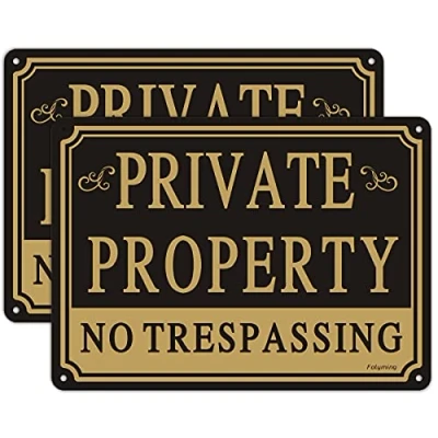 Image of 2 Pack Private Property No Trespassing Signs 10 x 7 Inches Sign, Metal Reflective Sturdy Rust Aluminum Weather Resistant Waterproof Durable Ink Easy to Install