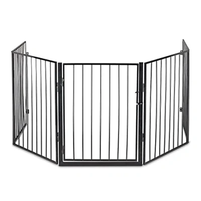 Image of Relaxdays Fireplace Screen, 5 Panels, HxW Each 76 x 60 cm, with Door, Child Protection, Fireside Barrier, Steel, Black