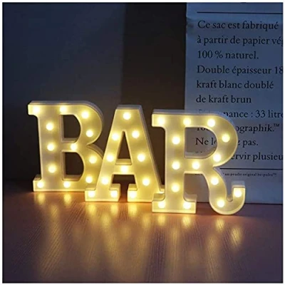 Image of SUQ LED Marquee Letters Lights, BAR Signs, Letter Lamp, Illuminated Sign, Battery Powered, Night Light, Light Up Decoration, Industrial Style, for Pub Home Party Wedding Wall