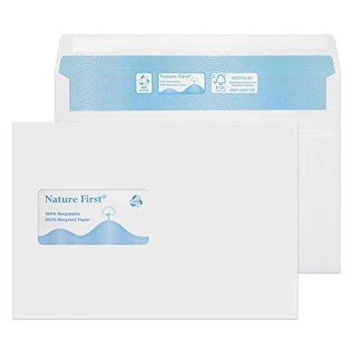 Image of Blake Purely Environmental C5 162 x 229 mm 90 gsm Nature First Recycled Wallet Self Seal Window Envelopes (RN028) White Pack of 500