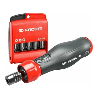 Image of FACOM E PROTWIST 4V Assisted Screwdriver with PH PZ 6 Torx Bits Set of 12 ATPA4V.J12APB, Black/Red
