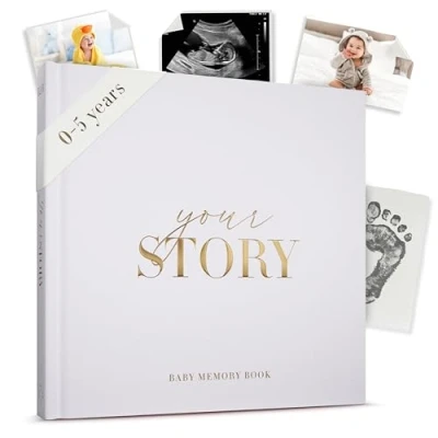 Image of Baby Record Book &amp; Scrapbook 132 Page Memory Photo Album Gift For Newborn Boy Girl, Great Expecting Mums Shower Keepsake (Grey)