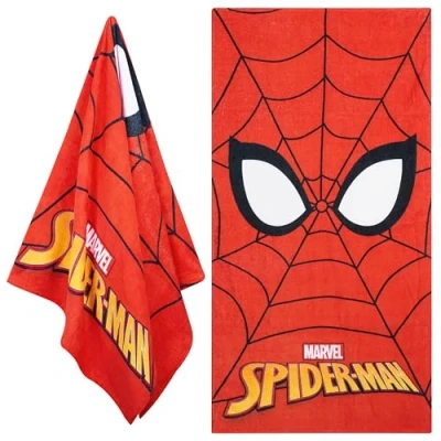 Image of Disney Beach Towel for Kids, 100% Cotton Quick Dry Swimming 70 x 140cm Holiday Essentials (Red Spiderman)