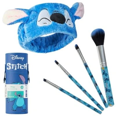 Image of Disney Stitch Makeup Brush Set for Women Fluffy Headband Eyeshadow Brushes Travel Case Gifts (Blue)