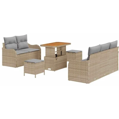 Image of vidaXL 8 Piece Garden Sofa Set with Cushions Beige Poly Rattan Acacia