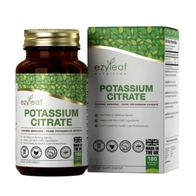 Image of Ezyleaf Potassium Citrate 180 High Strength Capsules 1000mg per Serving Supplements Clean, No Fillers Formula Vegan, Non GMO Gluten &amp; Allergen Free UK