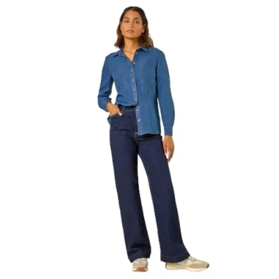 Image of Roman Womens Button Up Pocket Detail Collar Shirt Blue Size 20 UK