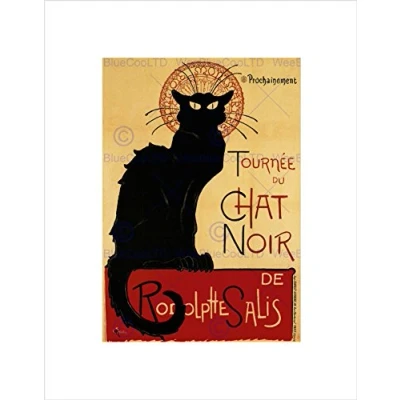 Image of Wee Blue Coo BLACK CAT CHAT NOIR RODOLPHE SALIS PARIS FRANCE VINTAGE FRAMED PRINT B12X2895
