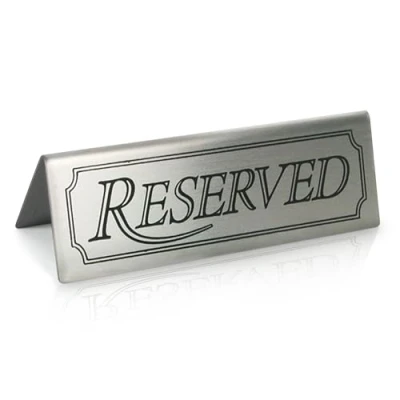 Image of We Can Source It Ltd Stainless Steel Reserved Signs in Brushed Finish Durable Tent for Restaurants, Hotels, Cafes, Weddings