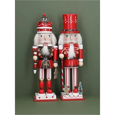 Image of Gisela Graham Set of 2 Wood Ornaments Nutcracker w Gingerbread