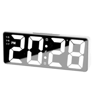 Image of Digital Alarm Clock for Bedroom, Large Display Bedside Clock, USB/Battery Powered with Snooze, Date, Clocks Adjustable Brightness,12/24H Home (White)