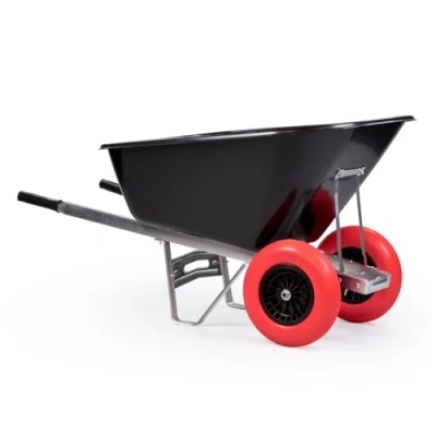 Image of KCT 200L XL Twin Wheel Wheelbarrow Black Heavy Duty Garden/Stable Yard/Builders Barrow with Puncture Proof Tyres