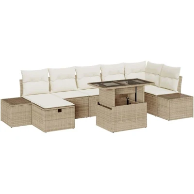 Image of vidaXL 8 Piece Garden Sofa Set with Cushions Beige Poly Rattan