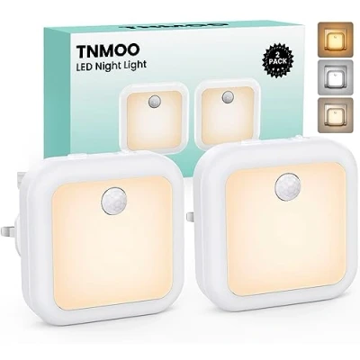 Image of TNMOO Night Light Plug in Wall, Motion Sensor Lights Indoor Light, 2 Pack Kids 3000K Warm White, 3 Modes, Dimmable LED for Hallway, Stair, Bedroom, Garage,