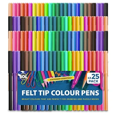 Image of 100 Felt Tips Colouring Pens for Adults &amp; Kids Tip Children Drawing Coloured Pens, Markers Pack Book