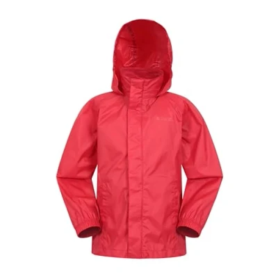 Image of Mountain Warehouse Pakka Kids Waterproof Jacket Wind Resistant, Lightweight,Breathable Rain Coat For Girls &amp; Boys, Packaway Bag Rain, Autumn, Winter Red Size 9 10 Years