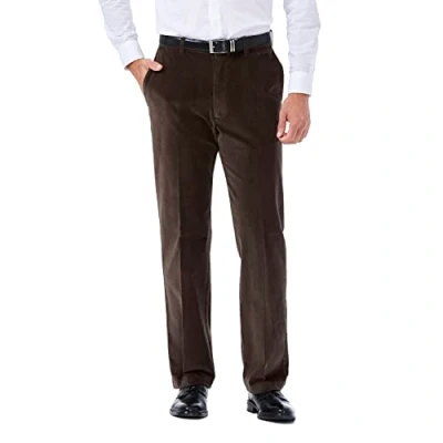 Image of Haggar mensHC00229Stretch Corduroy Expandable Waist Classic Fit Plain Front Casual Pants Brown 44W x 29L