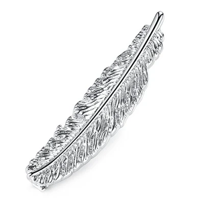 Image of HONEY BEAR 1.92&quot; Mens Feather Tie Clip Bar Stainless Steel Novelty Pin Silver 4.9cm
