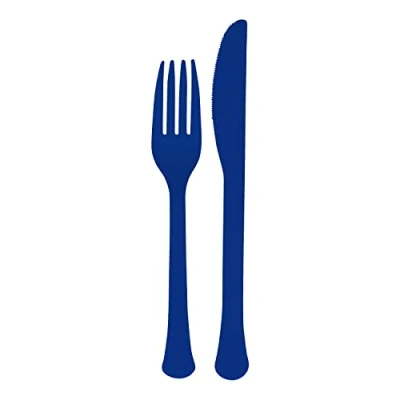 Image of Amscan 9915411 209 Navy Blue Eco Friendly Re usable Dishwasher Safe Mixed Cutlery 24 Pack
