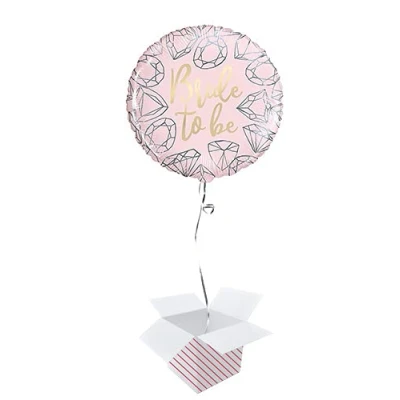 Image of Pink Diamond Bride to Be Round Foil Helium Balloon Inflated in a Box