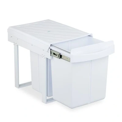 Image of Relaxdays Pull Out Kitchen Bin, 3 Sections, 20L &amp; 2 x 10L, 41.3x34x51.8 cm, Undersink, Built In Rubbish Disposal, White