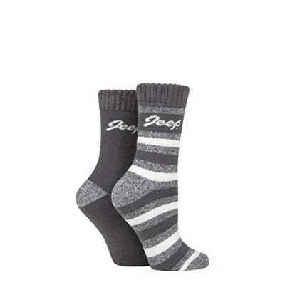 Image of Women&#039;s 2 Pair Jeep Cushioned Brushed Thermal Boot Socks Slate / Cream 4 8 Ladies
