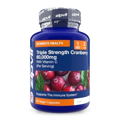 Image of Zipvit Triple Strength Cranberry 60,000mg, High Extract with Vitamin C, 90 Vegan Capsules for Immune Support, 1 Month Supply, Supplement Men &amp; Women