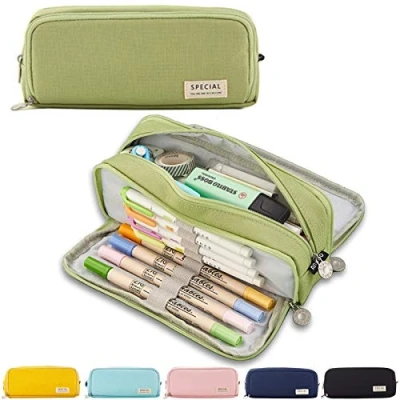 Image of X SIM FITNESSX Pencil Case Teenager Girls 3 Compartments Boys Large Capacity for School &amp; Office (Green)