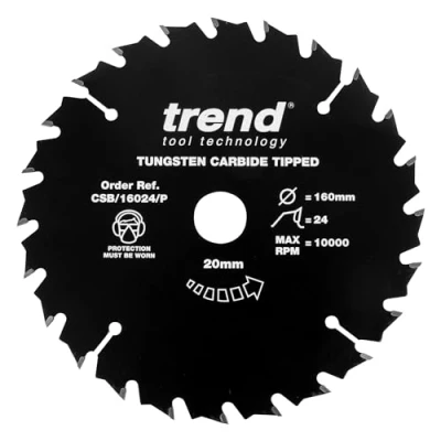 Image of Trend CraftPro TCT Non Stick PTFE Coated Sawblade, 160mm Diameter, 20mm Bore, 24 Teeth, 2.2mm Kerf, CSB/16024/P