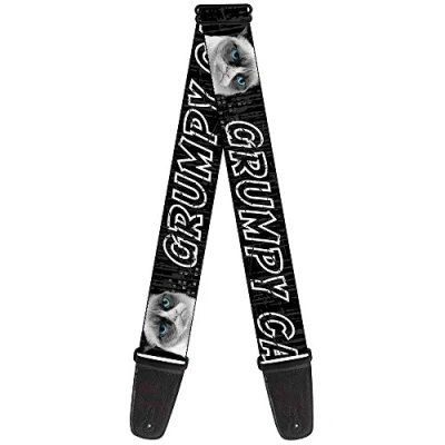 Image of Buckle Down Guitar Strap Grumpy Cat Face Close Up Black Gray Scratch 2 Inches Wide (GS WGC010)