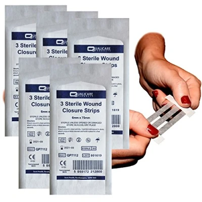 Image of Sterile Deep Wound Closure Strips 6mm Thick First Aid Adhesive Stitches Sutures 5 Packs