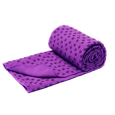 Image of voidbiov Non Slip Yoga Mat Towels With Carrying Bag, Extra Long Dot Grip Bikram Towel Purple