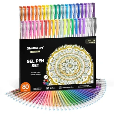 Image of Glitter Gel Pens, Shuttle Art 80 Colours Pens 40 Pen Set with Refills for Adult Colouring Books Doodling Drawing Writing