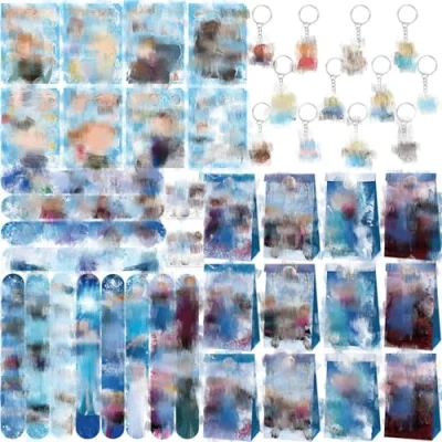 Image of Party Bag Fillers for Kids, 70PCS Kids&#039; Favours 16 Stickers 12 Paper Bags Keyrings Snap Bands Kids Childrens Stocking Boys Girls