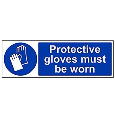 Image of V Safety Protective Gloves Must Be Worn PPE Sign 450mm x 150mm Self Adhesive Vinyl