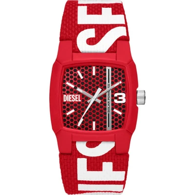 Image of Diesel Watch for Men Cliffhanger, Solar Powered Three Hand Movement, 36 mm Red Castor Oil Case with a Pro Planet Textile Strap, DZ2168