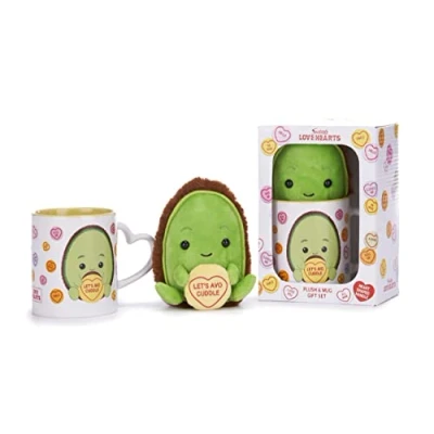 Image of Posh Paws Swizzels Love Hearts Alan The Avocado &#039;Let&#039;s AVO Cuddle&#039; 11OZ Mug &amp; Plush Gift Set, White, 37744