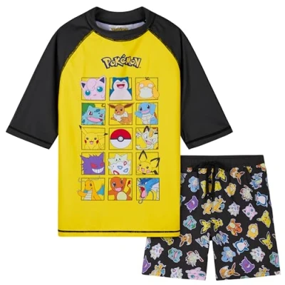 Image of Pokemon Boys 2 Piece Swimwear Set, Swimming Top and Swim Trunks (4 5 Years, Yellow/Black)