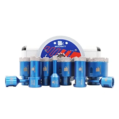 Image of Diamond Core Drill Bit Set for Porcelain Tile Ceramic Marble Granite Drilling,BRSCHNITT 6 10 20 35 50 68mm Vacuum Brazed Hole Saw with M14 Thread