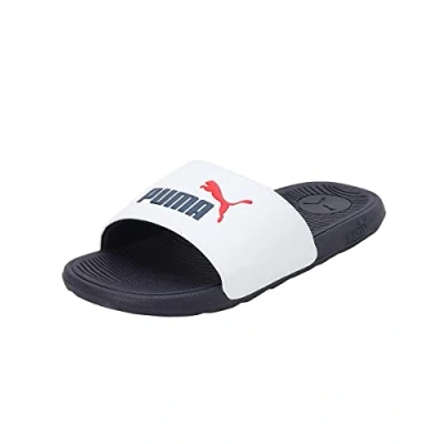 Image of Puma COOL CAT 2.0 JR Unisex Pool slides for kids, Size: 3, White/navy/for all time red Synthetics
