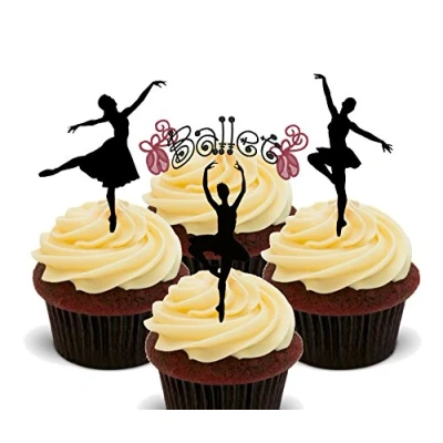 Image of Made4You Ballerina/Ballet Dancing Silhouettes, Edible Cupcake Toppers Stand up Wafer Cake Decorations (Pack of 12)