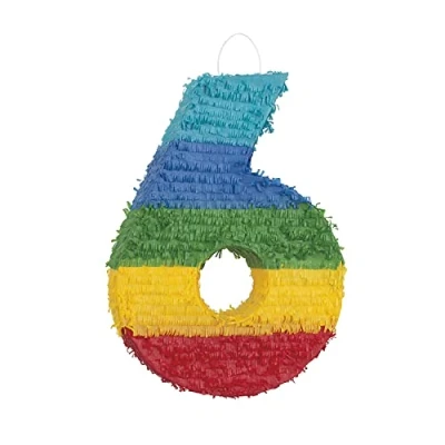 Image of Number 6 Pinata (37cm x 53cm) Vibrant Multicolor Party Essential Perfect for Kids Birthday Celebrations &amp; Festivities 1 Pc