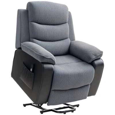 Image of HOMCOM Power Lift Recliner Chair for Elderly, Patchwork Design Electric Riser and Armchair Living Room with Remote Control 2 Side Pockets, Dark Grey