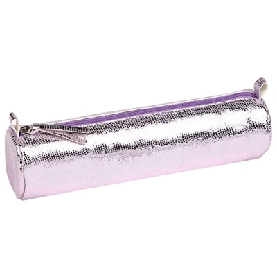 Image of Clairefontaine Ref 410106C Céleste&#039; Leather Round Pencil Case 22cm x 5.5cm, Made From Genuine Lambskin Leather, Metal Zip With Puller Pink