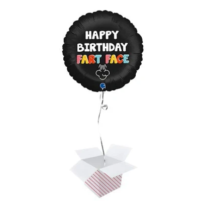 Image of Happy Birthday Fart Face Round Foil Helium Balloon Inflated in a Box