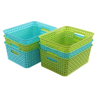 Image of Nesmilers 6 pack Plastic Small Baskets, Weave Storage Basket Bin