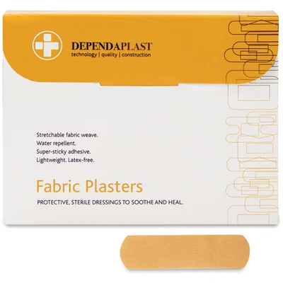 Image of Dependaplast Advanced Fabric Plasters 7cm x 2cm Hi Tech Lightweight, Water Repellent, Flexible, Super Sticky Adhesive Box of 100