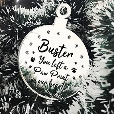 Image of Personalised Dog Cat Pet Memorial Gift Engraved Christmas Tree Decoration Bauble
