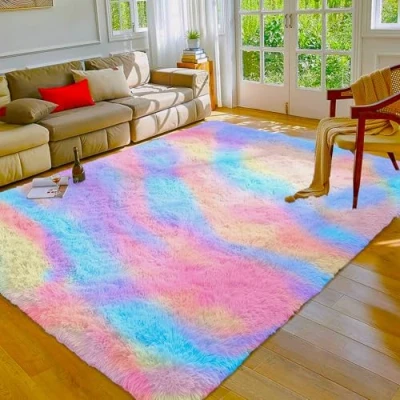 Image of MOONLIGHT20015 Rugs Living Room 120 x 170 cm Fluffy Shaggy Rainbow Area for Bedroom Modern Super Soft Plush Carpet Non Slip Shedding Easy To Clean Rug