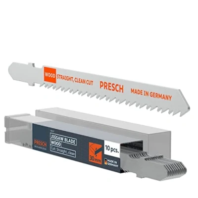 Image of Presch Jigsaw Blades Wood 10 pcs. Very Clean, Straight Cut (3 30mm) Durable T Shank Saw for All jigsaws chipboard Sheets, softwood, MDF and More Fine